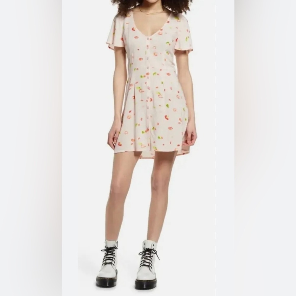 NWT Nordstrom BP Floral Skater Button Down Smocked Waist Dress in Size Small
